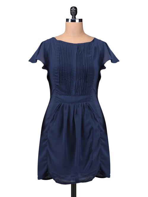 Solid Navy Blue Georgette Dress - 1212079 - Very Small Image - 1