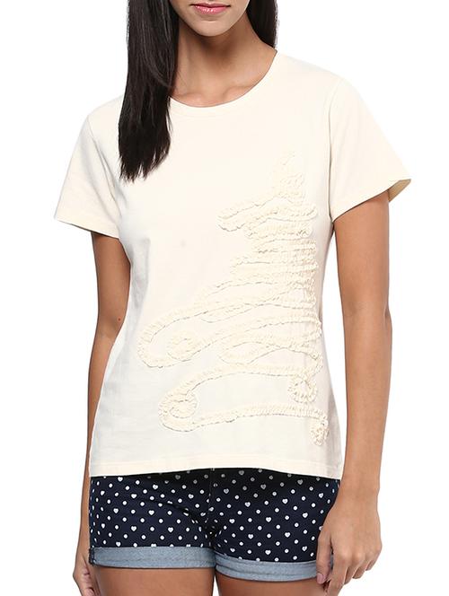 White Embroidered Cotton Tee - 12123086 - Very Small Image - 1