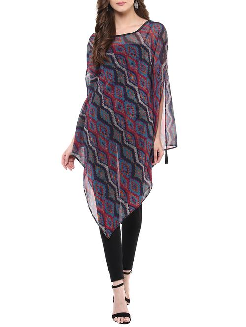 multicolored printed georgette kaftan - 12123158 - Very Small Image - 1