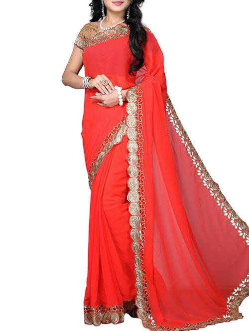 orange chiffon half and half saree with blouse - 12126788 - Very Small Image - 1