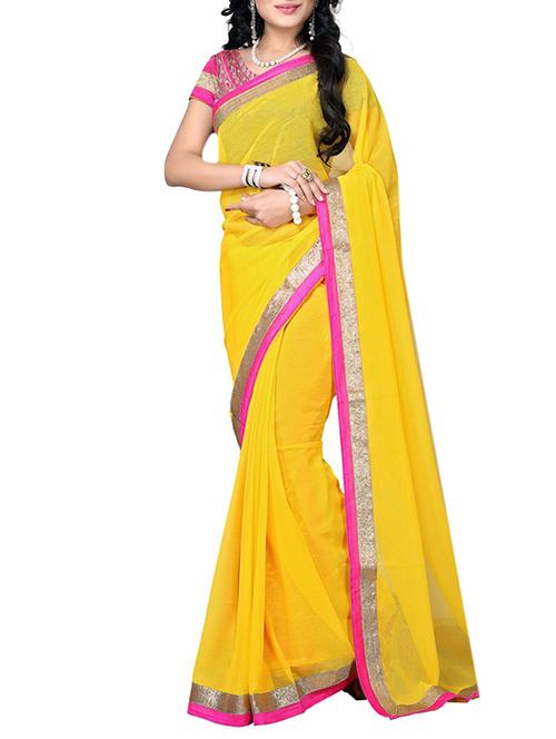 yellow chiffon half and half saree with blouse - 12126796 - Very Small Image - 1