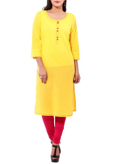 yellow cotton straight kurta - 12127259 - Very Small Image - 1