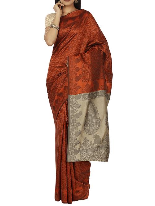 rust orange chanderi saree - 12127533 - Very Small Image - 1