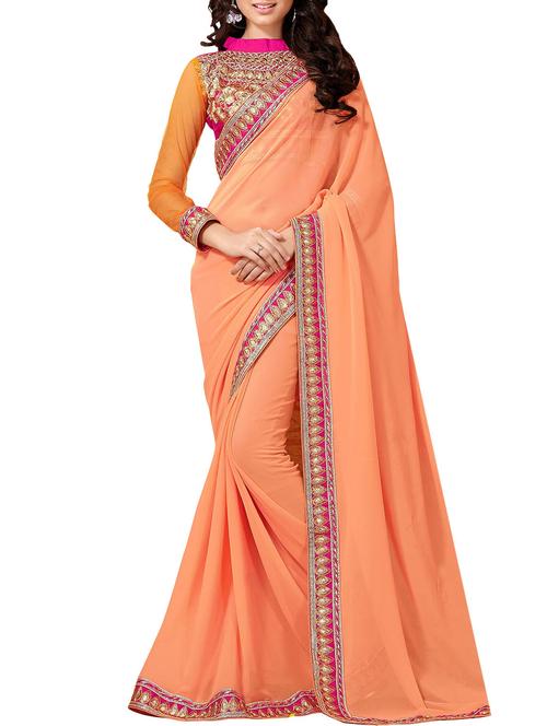 orange silk saree with blouse - 12127913 - Very Small Image - 1