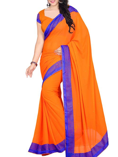 orange georgette saree with blouse - 12127973 - Very Small Image - 1