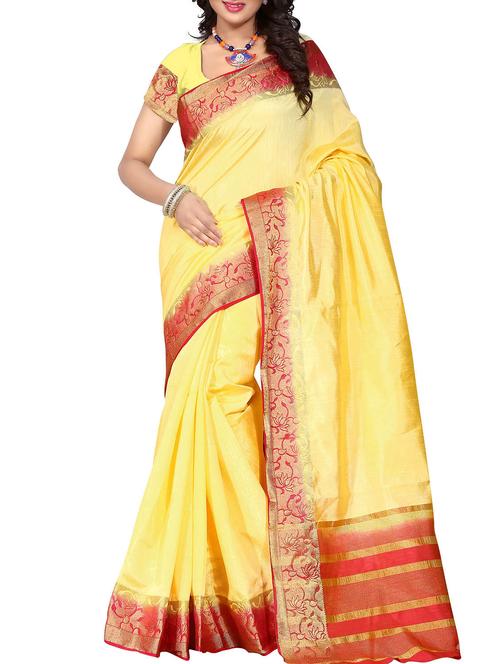 yellow silk saree with blouse - 12127985 - Very Small Image - 1