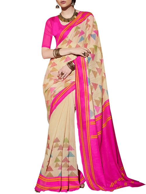 cream silk saree with blouse - 12128007 - Very Small Image - 1