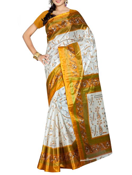 cream rayon saree with blouse - 12128181 - Very Small Image - 1
