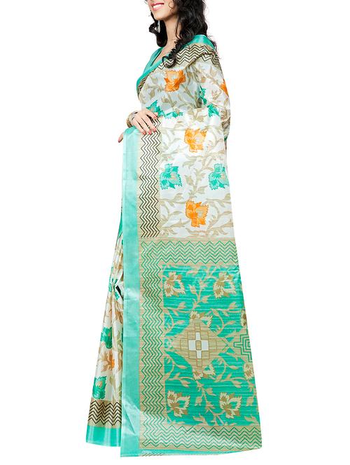 cream rayon saree with blouse - 12128186 - Very Small Image - 1