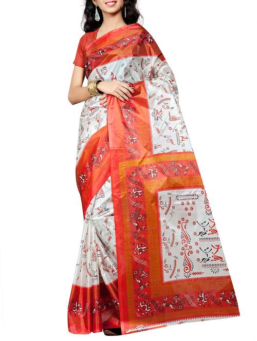 cream rayon saree with blouse - 12128187 - Very Small Image - 1