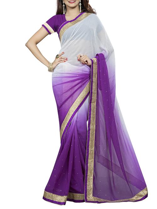 cream chiffon saree with blouse - 12128213 - Very Small Image - 1
