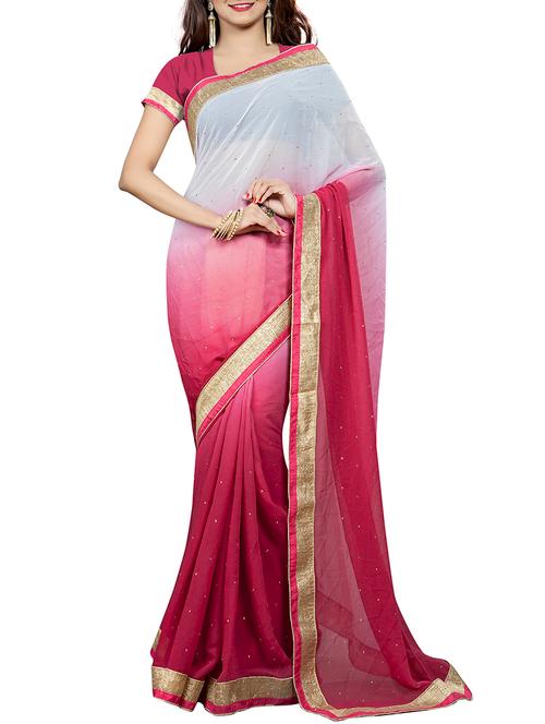 cream chiffon saree with blouse - 12128214 - Very Small Image - 1