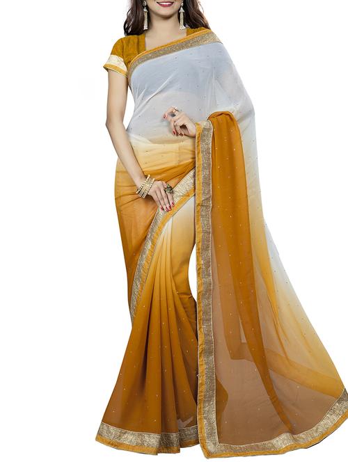 cream chiffon saree with blouse - 12128221 - Very Small Image - 1