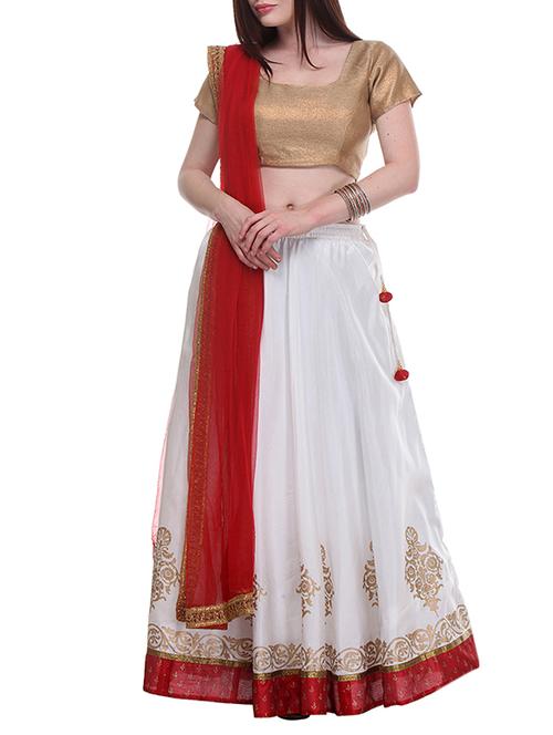 white hand block printed unstitched lehenga - 12131094 - Very Small Image - 1