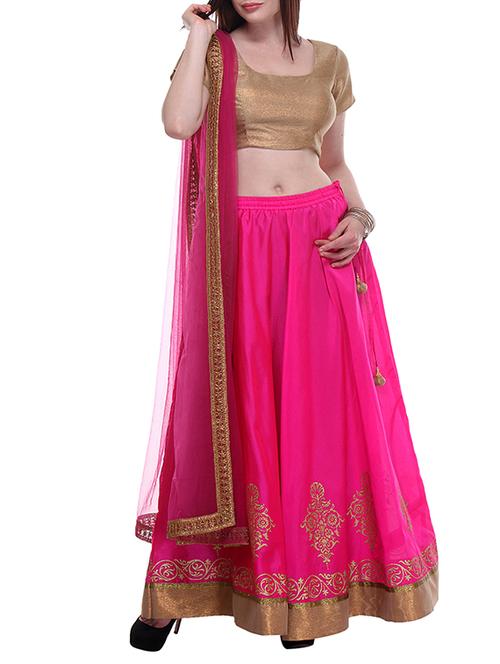 pink hand block printed unstitched lehenga - 12131095 - Very Small Image - 1
