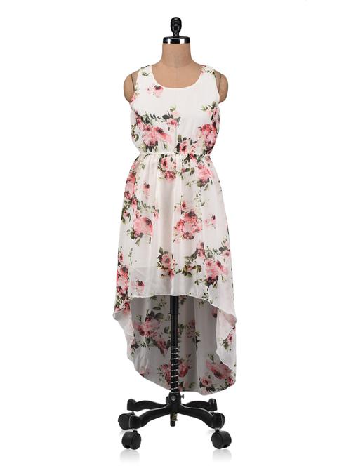 white polygeorgette printed dress - 1213157 - Very Small Image - 1