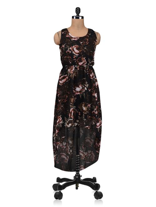 black polygeorgette printed dress - 1213160 - Very Small Image - 1