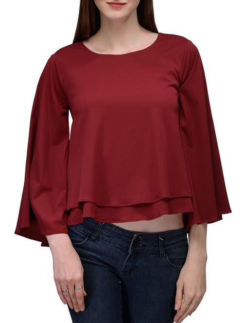 solid maroon crepe layered top - 12132678 - Very Small Image - 1