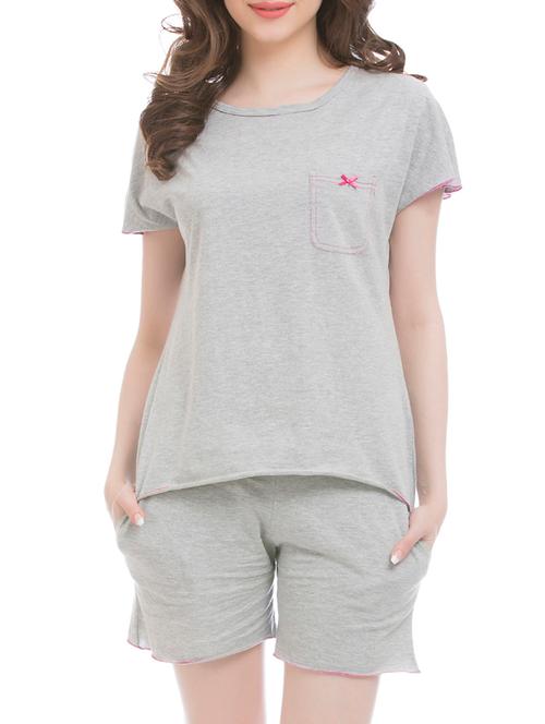 grey cotton shorts nightwear set - 12132751 - Very Small Image - 1