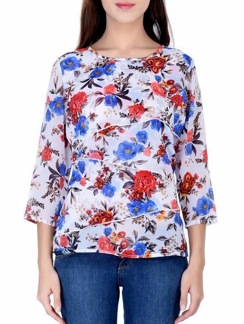 white floral printed regular top - 12133139 - Very Small Image - 1