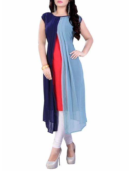 blue georgette layered kurta - 12133509 - Very Small Image - 1