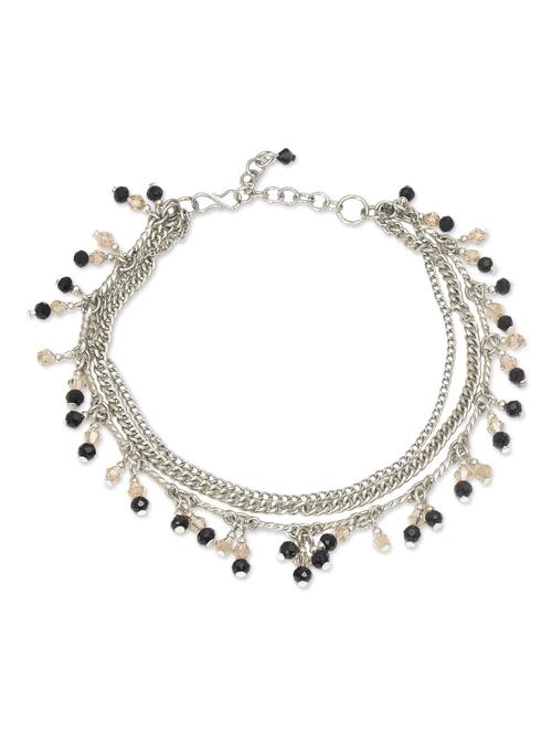 black bead silver chain anklet - 1213850 - Very Small Image - 1
