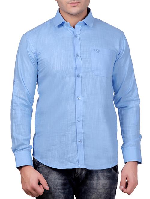 blue cotton casual shirt - 12138931 - Very Small Image - 1