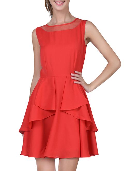 solid red fit and flare dress - 12139229 - Very Small Image - 1