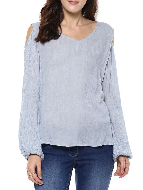 blue rayon cold shoulder top - 12139379 - Very Small Image - 1