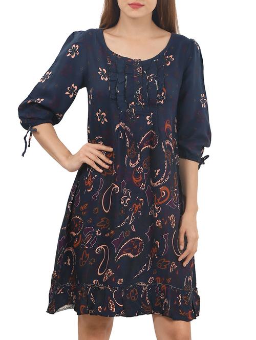 navy blue viscose a-line dress - 12139557 - Very Small Image - 1