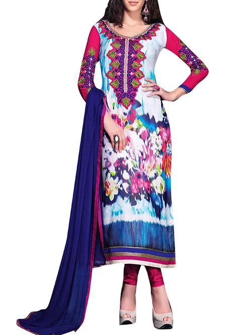 white georgette semistitched suit - 12140127 - Very Small Image - 1