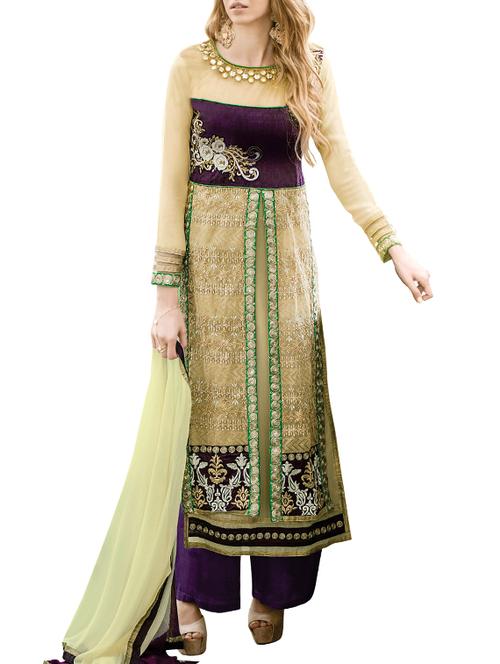 cream georgette semistitched suit - 12140192 - Very Small Image - 1
