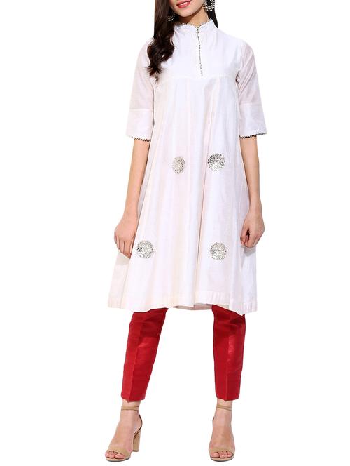white chanderi anarkali kurta - 12140700 - Very Small Image - 1