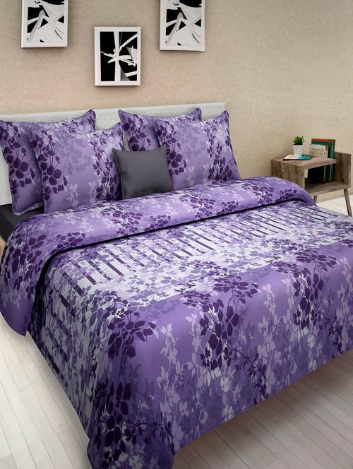 violet cotton printed double bed sheet set - 1214158 - Very Small Image - 1