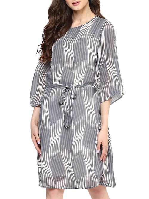 printed belted bell sleeved dress - 12144042 - Very Small Image - 1