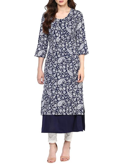 navy blue printed georgette tunic - 12144051 - Very Small Image - 1