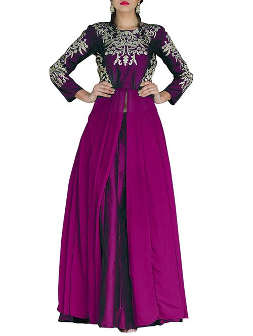 purple silk flared lehenga - 12149559 - Very Small Image - 1