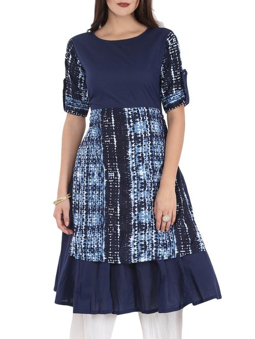 indigo rayon printed kurta - 12149729 - Very Small Image - 1