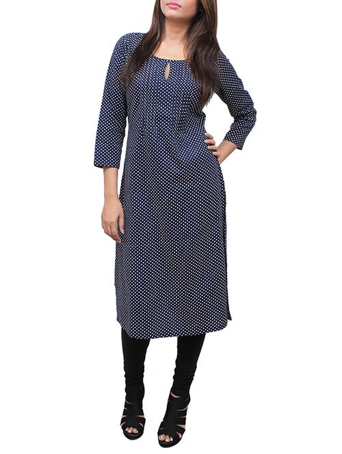 blue cotton straight kurta - 12150306 - Very Small Image - 1