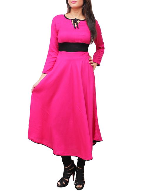 magenta viscose flared kurta - 12150339 - Very Small Image - 1
