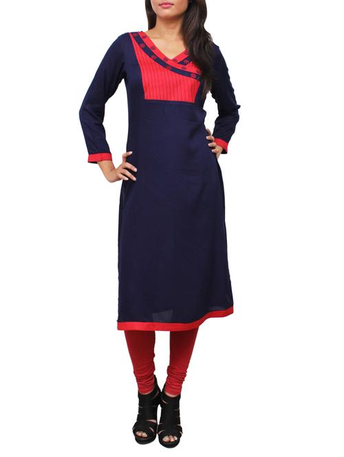 blue rayon straight kurta - 12150368 - Very Small Image - 1