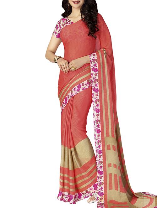 pink georgette saree with blouse - 12150496 - Very Small Image - 1
