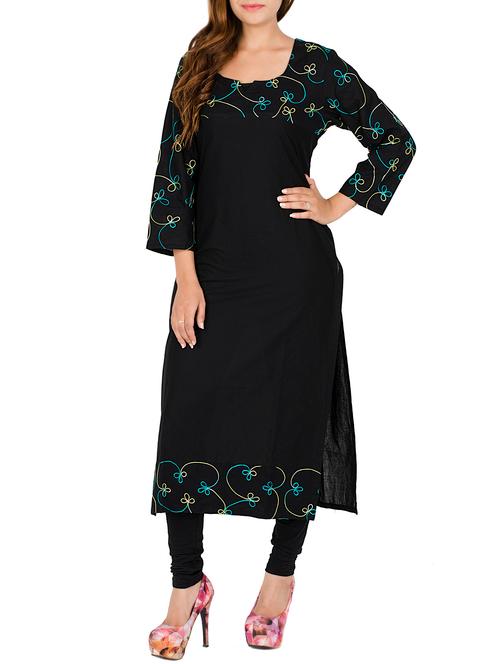 black cotton straight kurta - 12150718 - Very Small Image - 1
