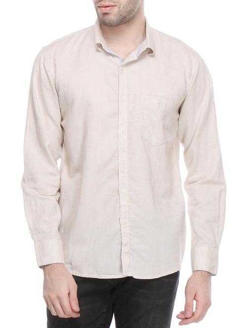 beige solid linen casual shirt - 12153052 - Very Small Image - 1