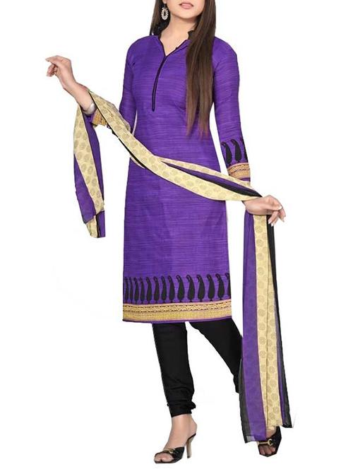 purple cotton semistitched suit - 12153361 - Very Small Image - 1
