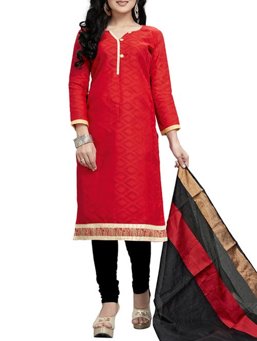 red cotton semistitched suit - 12153375 - Very Small Image - 1
