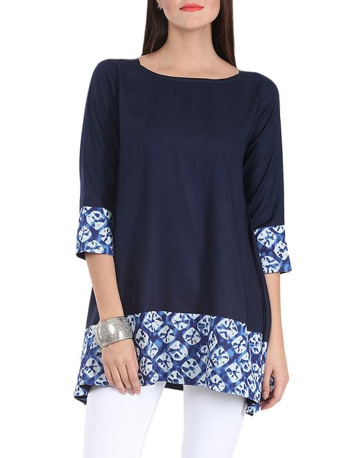 navy blue printed cotton tunic - 12153454 - Very Small Image - 1
