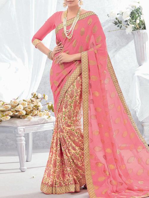 Pink Georgette Saree With Blouse - 12153899 - Very Small Image - 1