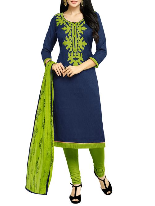 blue cotton blend churidaar suits unstitched suit - 12154968 - Very Small Image - 1