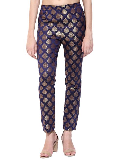 navy blue silk blend flat front trouser/pencil pants - 12156079 - Very Small Image - 1